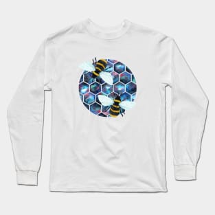 Cosmic watercolor galaxy honeycomb with two space bees Long Sleeve T-Shirt